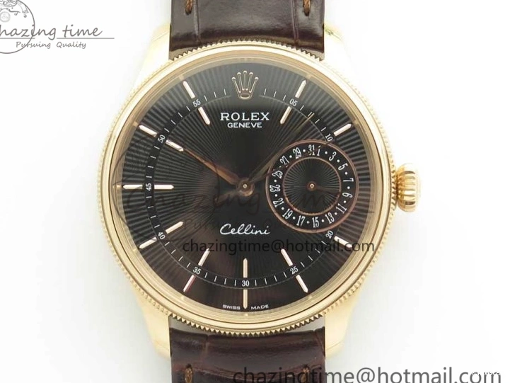 Best Leather Markers Edition Real A3165 Strap Date Brown RG Black Sticks 50519 on Dial Cellini MK 0408